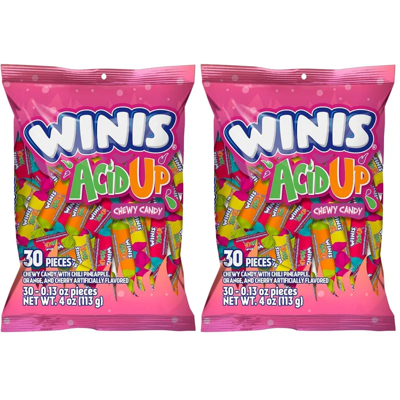 Winis Acid Up Sour & Spicy Chewy Candy, 2 bags of 30, 60 pieces, bag