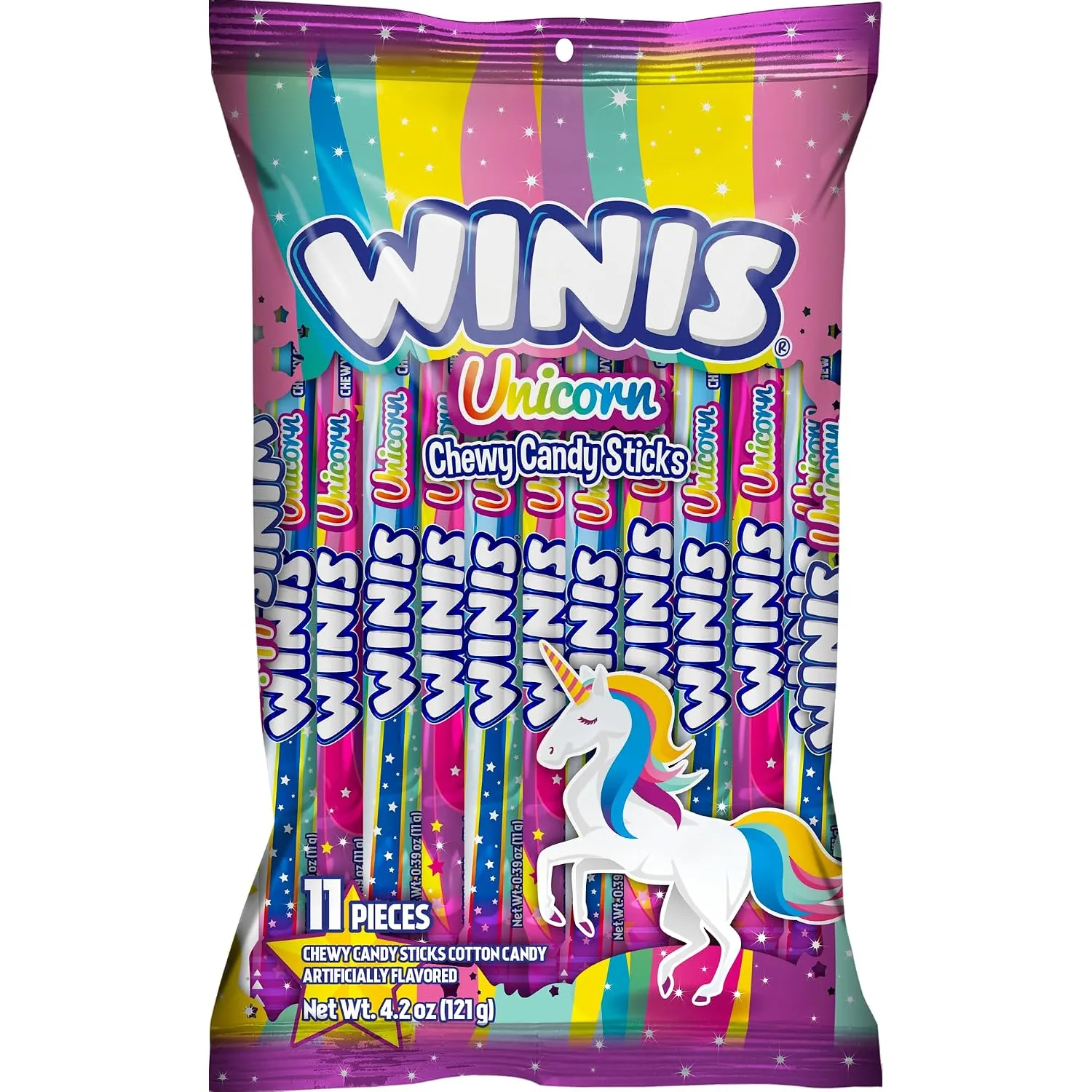 Winis Unicorn Chewy Candy Sticks, 1 bag, 11 pieces