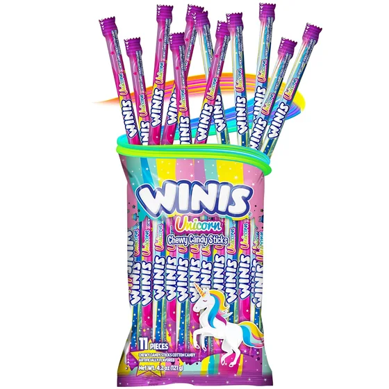Winis Unicorn Chewy Candy Sticks, 1 bag, 11 pieces