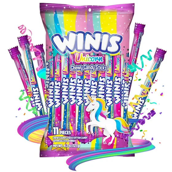 Winis Unicorn Chewy Candy Sticks, 1 bag, 11 pieces